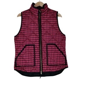 J. Crew Gingham Sleeveless Collared Full Zip Down Filled Medium Vest Jacket